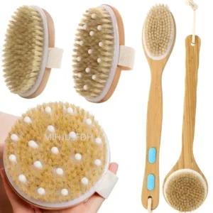 2 In 1 Dry Skin Body Massage Brush Natural Bristles